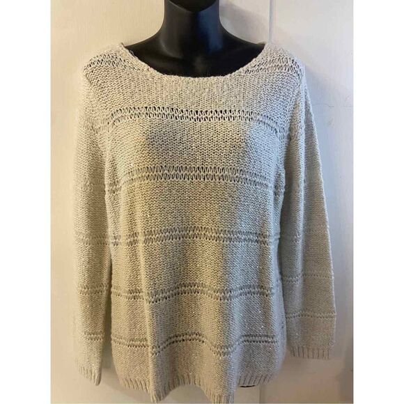 Chicos sweater cream bling shiny sequins dots size 1 Medium M - Picture 1 of 7
